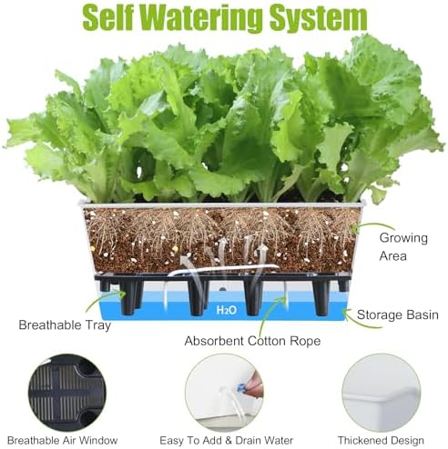Window Box Planter 6 Pcs, 16.5 Inches Self Watering Rectangle Flower Plant Pots with Drainage Holes Trays, Vegetable Planters for Windowsill Patio Garden Balcony Porch Yard (White) - Image 3
