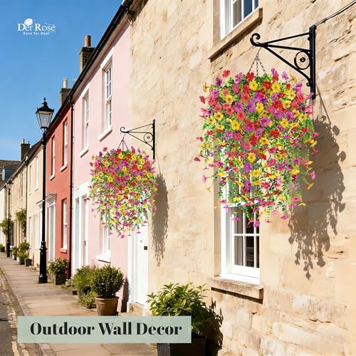 Der Rose 2Pcs Artificial Hanging Flower Basket for Outdoors Fake Hanging Flowers Plants with 4 Faux Silk Trailing Vines for Porch Patio Balcony Spring - Image 5