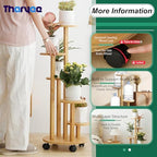 5 Tier Plant Stand Indoor Wood Shelf Corner Rack with Wheels, Wood Color - Image 3