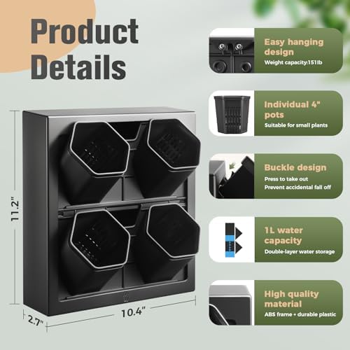 Wall Mounted Planter, Vertical Garden with 4 Grow Pots - Image 2