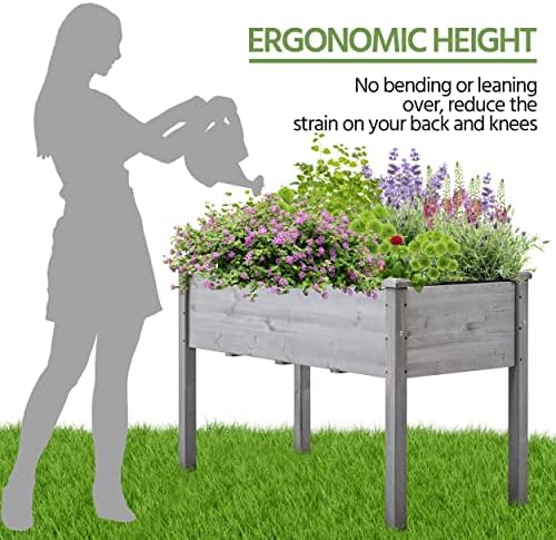 Yaheetech 1pc Raised Garden Bed Outdoor with Legs Horticulture Elevated Wood Planter Boxes w/Stable Rectangle Structure Standing Planter for Vegetables Flowers Herbs Planting,Gray - Image 3