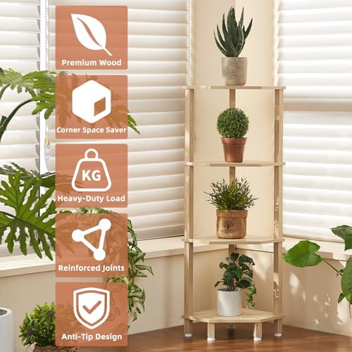 YUFAM 4-Tier Corner Shelf, Natural - Image 6