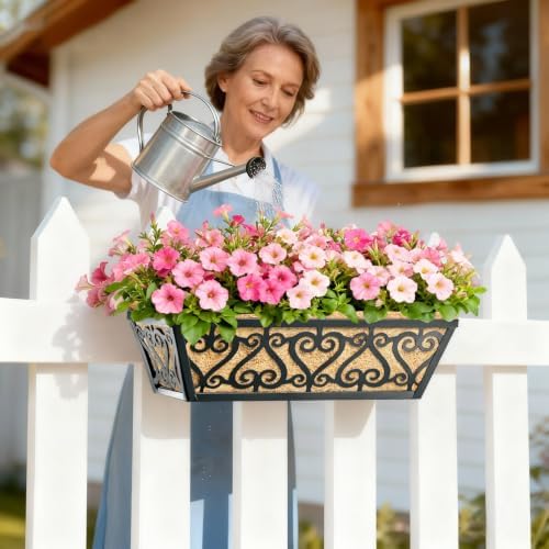 2 Pack 16 Inch Deck Railing Planter Box - Window Boxes Planters with Adjustable Brackets Coco Liners Balcony Planters Railing Hanging for Wind - Image 3