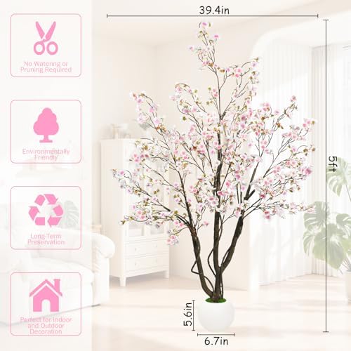 Caxchiling Artificial Cherry Blossom Tree 5FT, Pink Faux Floor Tree - Image 7