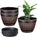 VECELO Plant Pots with Drainage Holes & Saucer, 13 Inch Flower Pots with Tray, 3 Pack Plastic Whiskey Barrel Planters for Indoor & Outdoor Garden Home Plants and Flowers by VECELO