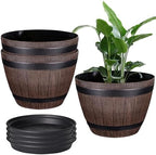 VECELO Plant Pots with Drainage Holes & Saucer, 13 Inch Flower Pots with Tray, 3 Pack Plastic Whiskey Barrel Planters for Indoor & Outdoor Garden Home Plants and Flowers by VECELO