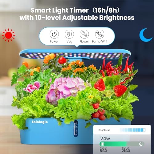 Sainlogic Hydroponics Growing System, 12-Pod Indoor Herb Garden with 24W LED Grow Light, WiFi App Control, Adjustable Height, Quiet Pump & Auto Timer for Herbs and Vegetables - Image 3