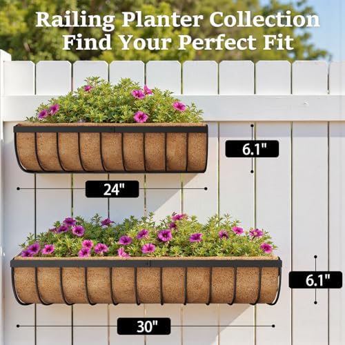 VOXOR Railing Planter Boxes, 30 Inch Window Boxes Planters, Balcony Planters with Adjustable Brackets & Coco Liner for Outdoor Fence, Deck, Porch, and Patio Gardening, 2 Pack - Image 5