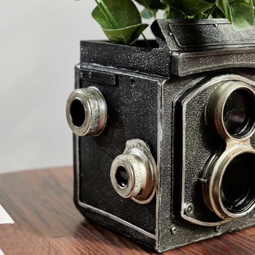Camera Decorative Planter Plant Gift - Desk Decor Succulent Pot for Indoor Plants Vintage Camera Home Shelf Office Decor Small Flower Pot with Drainage - Image 3