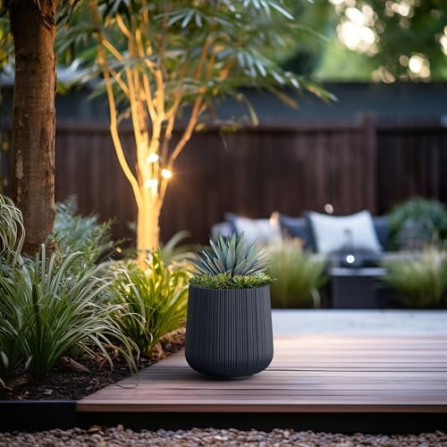 Kante Small Round Curved Charcoal Concrete Planter 13" Dia, Outdoor - Image 3