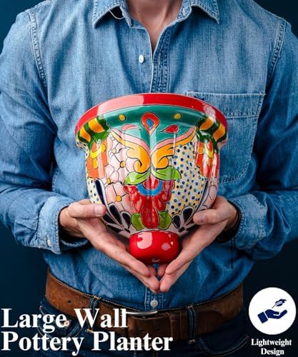 Talavera Wall Planter - Handmade Mexican Hanging Pot (Red-Large) - Image 4