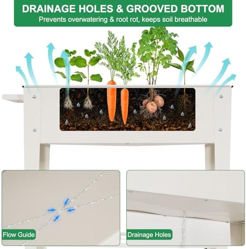 Elevated 32" Tall Raised Garden Bed with Legs and Wheels for Mobility, Metal Planter Boxes Outdoor with Shelf, Raised Bed for Gardening Vegetables/Herbs, Backyard, Patio, Balcony, White - Image 5