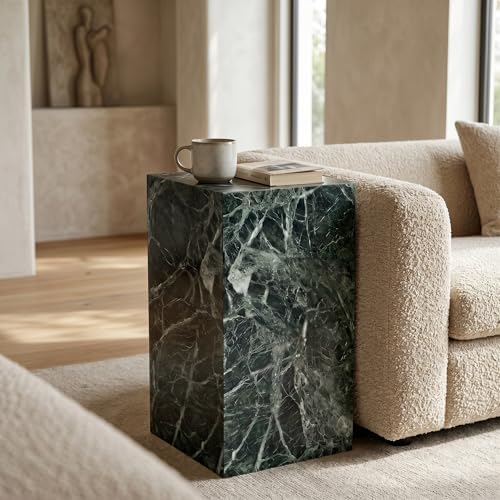 YKAJO Emerald Green Marble Pedestal Side Table, 20" H Plant Display Stand - Image 3