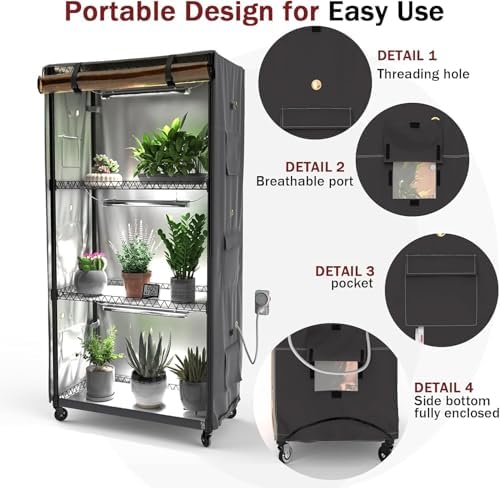 Indoor Greenhouse with Clear Cover – 4-Tier Portable Plant Stand with 3 T8 Grow Lights, Timer, Thermometer, Ventilation, Seed Starter for Herbs, Seedlings, Flowers (35.8"x13.8"x62.8") - Image 4