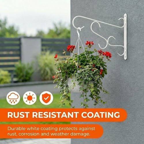 Gardenised Curved Scroll Metal Wall Bracket for Hanging Accessories and Flowerpots Suitable for Indoor & Outdoor Use, White Set of 2 - Image 3