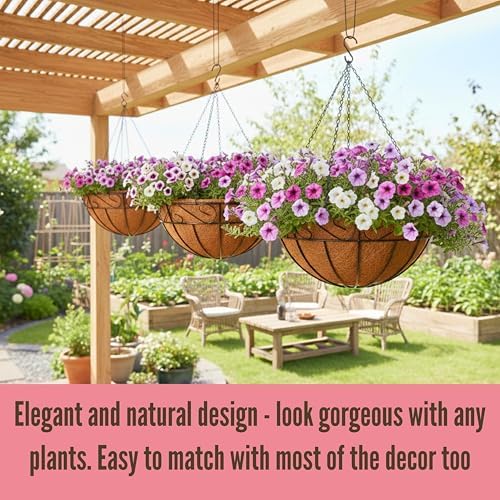 LaLaGreen Patio Hanging Planter (18 in, 2 Pack) Black Metal Wire Baskets - Image 5