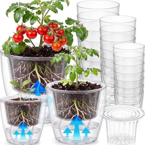 Self Watering Plant Pots, 5.1''/6.6''/7.2'', Transparent, 18 Pcs by Ferrochef