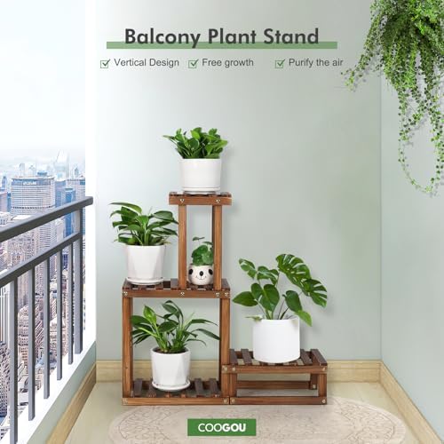 Wood Plant Stand Indoor Outdoor 4 Tier Plant Rack Corner Plant Shelf - Image 5