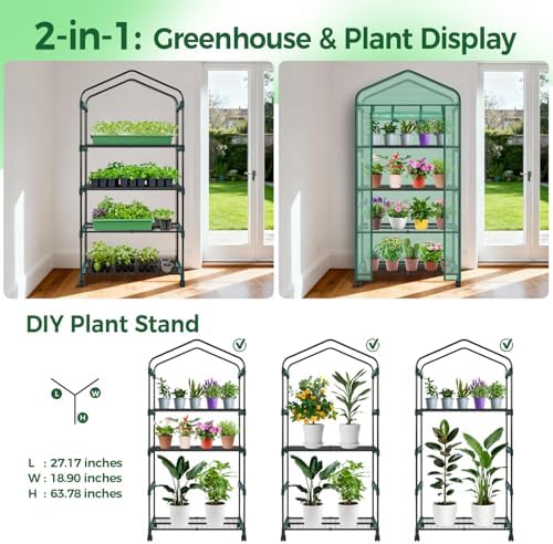 Ohuhu Small Greenhouse for Indoor Outdoor with Wheel, Portable Plastic Plant Green House 4-Tier Rack Stand Portable Greenhouses with Durable PE Cover for Seedling - Image 7
