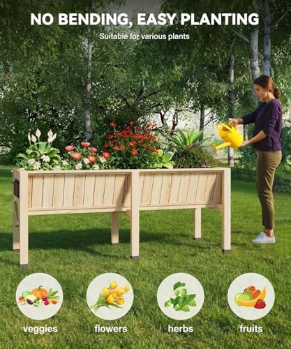72x26x30 Inch Raised Garden Bed With Leg, Elevated Wood Planter Box Stand for Vegetables, Herbs & Flowers, 6x2x2.5 Ft Outdoor Standing Planter w/Hooks,13.7In Depth Plante for Backyard, Patio, Balcony - Image 4