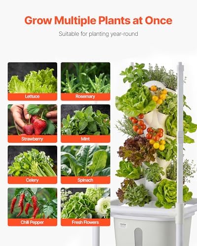 VEVOR Hydroponic Tower, 30 Pods 6 Tiers Hydroponics Growing System Kit with LED Grow Light & App Control, Vertical Home Garden with 20L Water Tank & Pump, Planter for Indoor Herbs, Fruits, Vegetables - Image 6