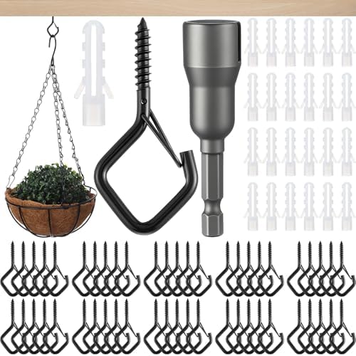 LEIFIDE 150 Pcs Heavy Duty Ceiling Hooks for Hanging Plants, Screw in Hooks with Safety Buckle for Outdoor String Light, Metal Plant Hook for Bird Feeder, Wind Chimes, Patio Garden Decor by LEIFIDE
