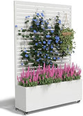 Metal Planter Box with Trellis,70.9"x47.2"x15.7" Raised Garden Bed with Drainage Holes, Privacy Planters for Outdoor Garden Bed for Climbing Plants,Vegetables,and Vines, White-louvered by FOLAWO