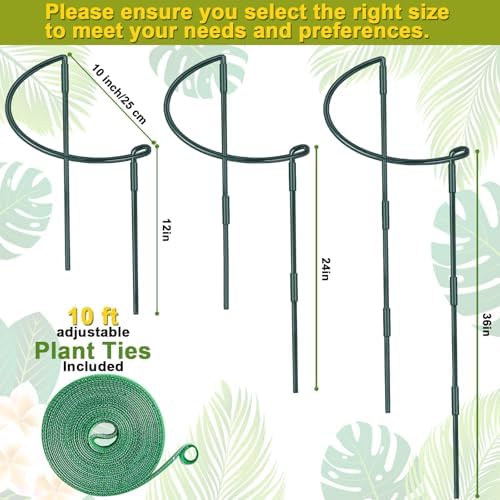 HiGift 4 Pack Height Adjustable Metal Plant Support (36" H or 24" H or 12" H), Heavy Duty Peony Cages and Supports, Half Round Tall Plant Support Ring for Outdoor Indoor Plant Hydrangea Flower - Image 2