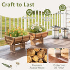 S AFSTAR 2 Pieces Acacia Wood Raised Garden Beds, Half-Barrel Planter Box with Legs, Drainage Gaps & Metal Bands, Rustic Plant Box Decorative Elevated Flower Pot for Indoor & Outdoor - Image 3
