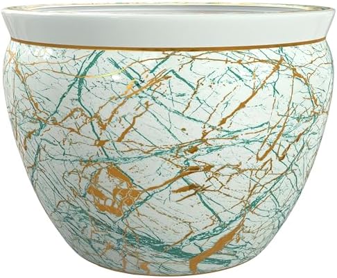 Red Lantern 14" Abstract Green & Gold Fishbowl Planter or Cachepot for Indoor/Outdoor Use in Garden Entryway Living Room Boho Eclectic Modern Contemporary Classic Traditional Style Decor - Image 6