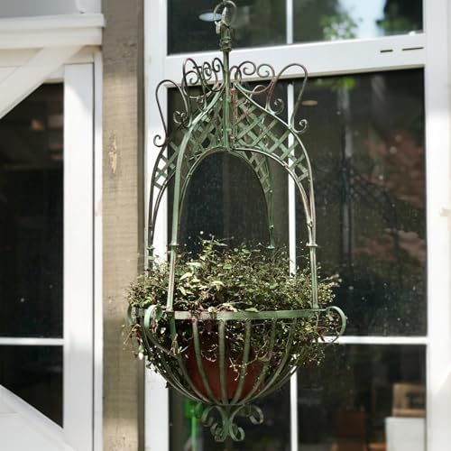 Large Hanging Planter for Outdoor Indoor Plants, 12.6-Inch Rustic Metal Hanging Basket for Farmhouse, Patio,Porch,Deck, or Garden, Green - Image 5