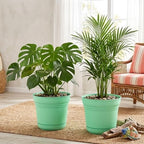 Bloem Saturn 10" Plastic Planter with Saucer, Mint Green, 4-Pack - Image 2