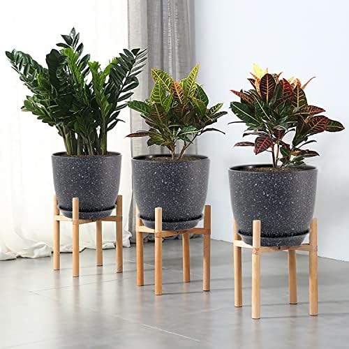 UOUZ 12/10/9 Large Modern Plant Pots, Plastic Planters with Drainage Holes and Saucers for Indoor Outdoor Plants Flowers, Black Speckles - Image 4
