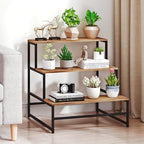 23.6" Wide Plant Stand Indoor, 3-Tier Modern Plant Ladder Shelf Corner Flower Pot Holder Organizer for Living Room Balcony Garden, Rustic Brown - Image 2