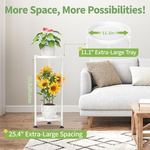 KMOTASUO 2 Tier Metal Plant Stand Tall for Indoor Outdoor Corner, White - Image 5