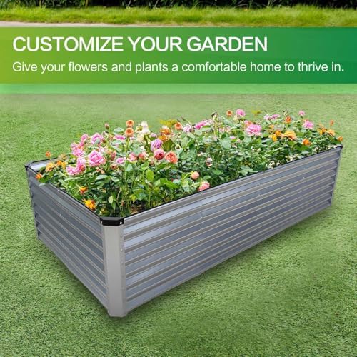 GARDMAX 8x4x2FT Galvanized Raised Garden Bed Kit, Metal Planter Boxes Outdoor with Easy Assembly, Large Garden Bed for Vegetables, Fruits, Flower, Herbs Rectangle Silver - Image 2