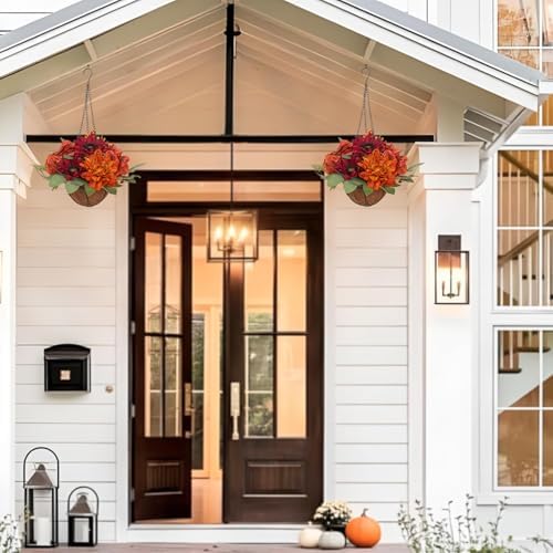 Hydrangea 11" Fall Hanging Baskets Sunflowers Small Artificial Flowers Fall Hanging Decor Sunflowers Flowers Red Orange Fake Hydrangea Faux Plants Indoor Outdoor Porch Garden Autumn Home Decorations - Image 6
