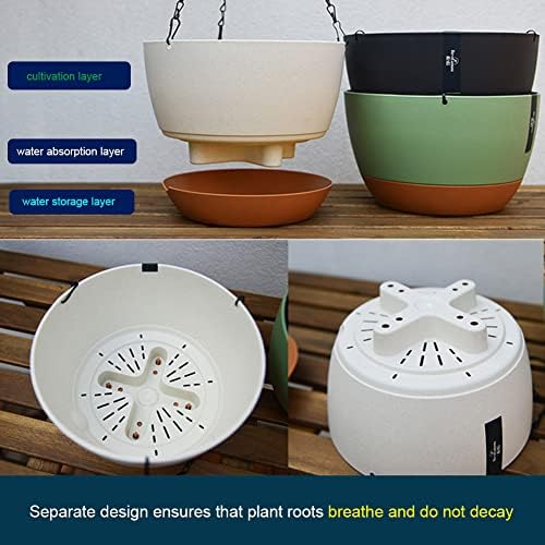 3 Pack Hanging Planters, 11.4 Inch Plastic Hanging Flower Pot Plant Basket with Drainage Holes, Self-Watering Hanging Flower Plant Pots with Removable Tray for Indoor Outdoor Plants - Image 2