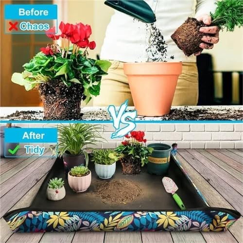 1-10 PCS Printed Gardening Mat Soil Replacement Change Pots Plant Flowers Mix Tools for Indoor Plant Repotting(Black-10PCS) - Image 2