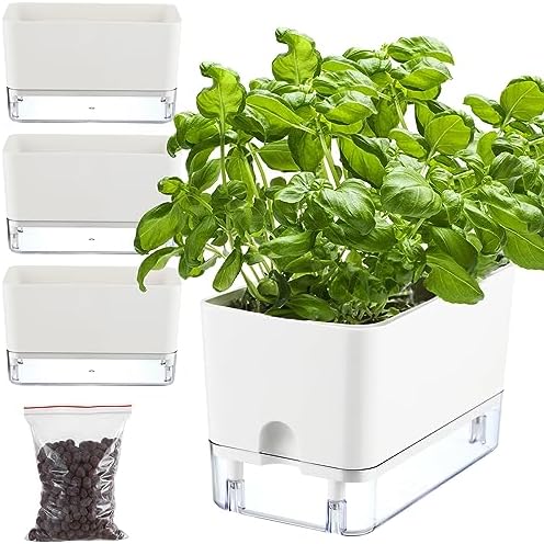 Planterhoma Self Watering Plant Pots for Indoor Plants 10 inch, 3 Packs Rectangle Self-Watering Planters with Drainage Hole, White African Violet Pots for Devil's Ivy, Spider Plant, Orchid, Herb by Planterhoma