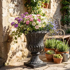 Christopher Knight Home Kyra 24.02" H Classical Urn Planter, MGO Round Outdoor Flower Pot, Weather-Resistant Outdoor Planter for Backyard Hallway, Fluted Relief Pedestal Planter Pot, Antique Black - Image 3