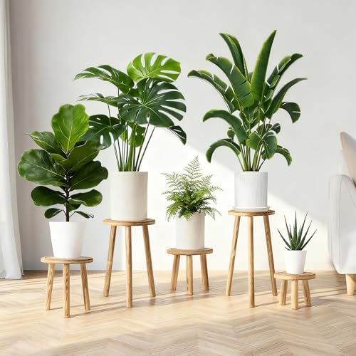 5-Pack Wood Plant Stands Indoor, Single Plant Stand for 6-22 Inch Pots, Mid-Century Modern Plant Stool, Tall Plant Stand for Large Plants Perfect Fit for Living Room, Balcony, Office(Dark Brown) - Image 7