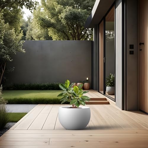 Kante White Concrete Planter 20" Dia All-Weather Round Large Pot - Image 5