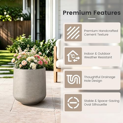 Kante Modern Home Minimalist 16.5" Dia Weathered Concrete Curved Planter - Image 3