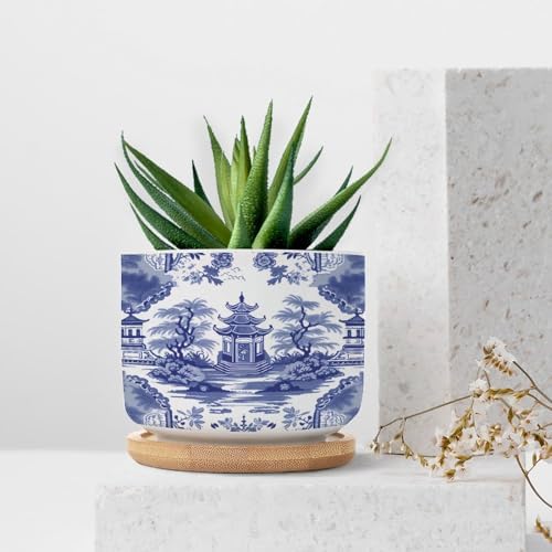 Chinoiserie Blue Asian Ceramic Planters Chinoiserie Chic Asian Snake Plant Live Indoor with Pot with Drainage Holes and Saucers Pot for Home Office Decoration - Image 7