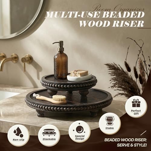 EOSAHR Pine Wood 2-Piece Display Risers - Round Display Stand, Old Black - Image 6