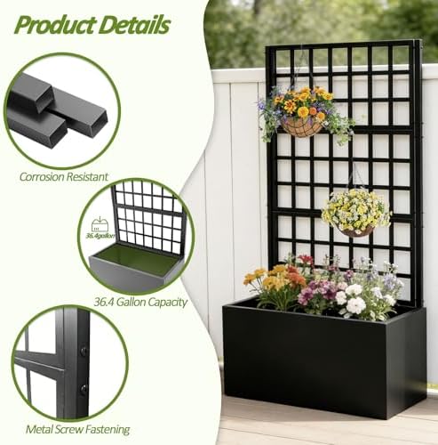 Metal Planter Box with Trellis,63"(H)*31.5(L)*15.8"(W) - Image 3