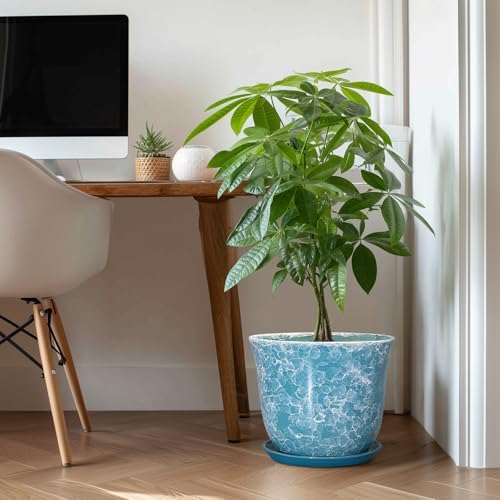 12 Inch Pots for Plants, Ceramic Planter with Drainage Hole, Blue - Image 3