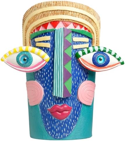 Picasso Abstract Face Planter Pots Colorful Funky Flower Pots Unique Head Planter with Drainage Handcrafted Resin Vases for Indoor ＆ Outdoor Plants Home Decor by BJVF
