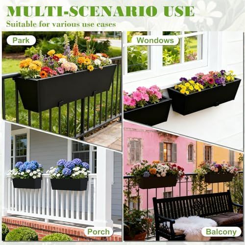 36 Inch Railing Planter Boxes, Heavy Duty Metal Hanging Planters with Adjustable Brackets, Outdoor Balcony Flower Box for Deck, Fence, Porch Railings - Image 6